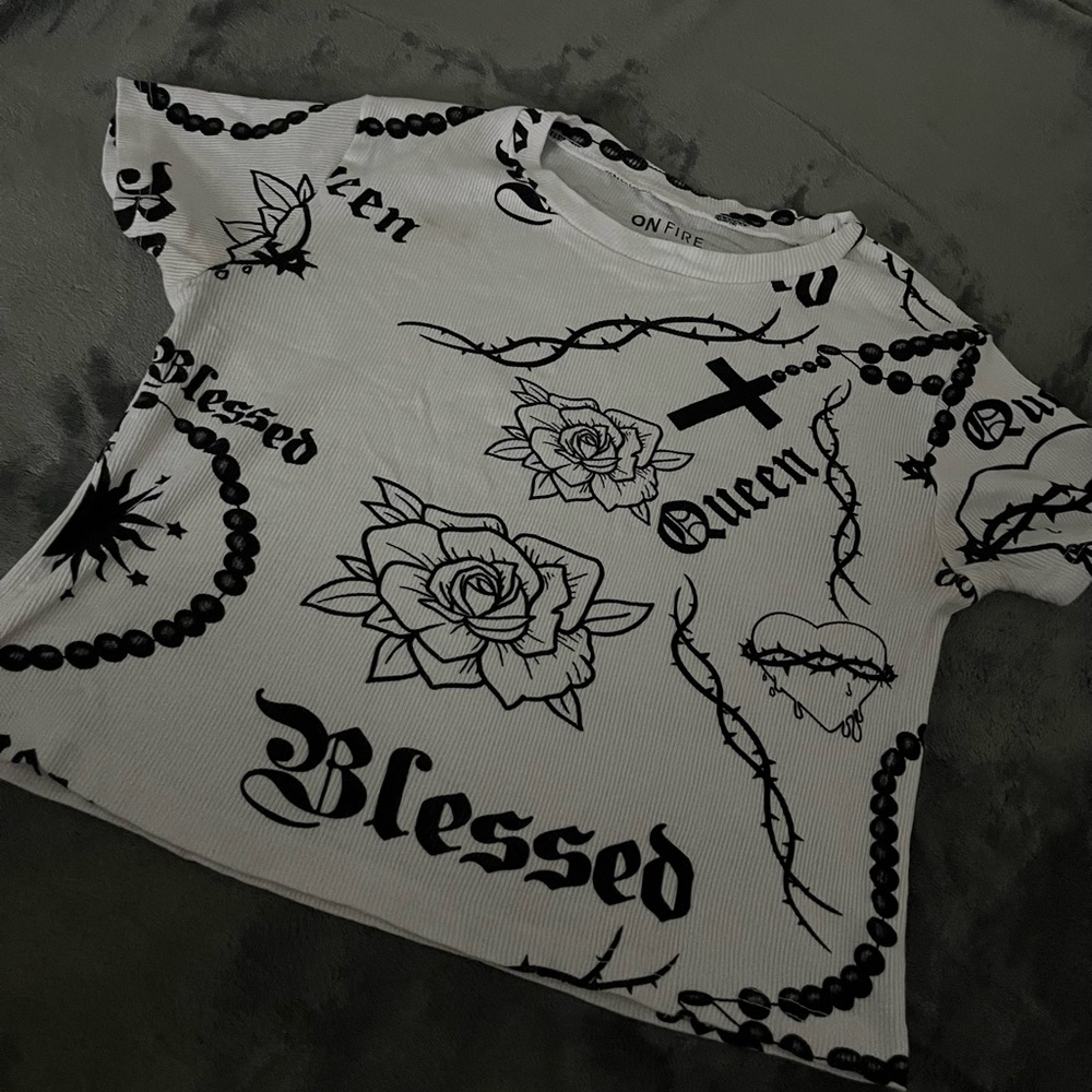 White Cotton Religious Rosary Themed Top